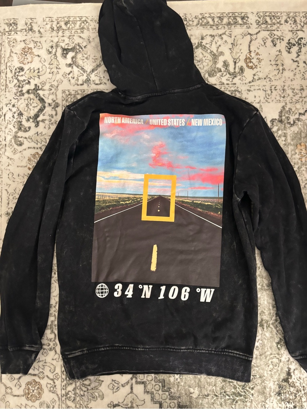 National Geographic Black Hoodie with Road Back Graphic